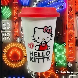 Hello Kitty Sanrio 12 Fl Oz White Ceramic Travel Commuter Mug With Red Lid